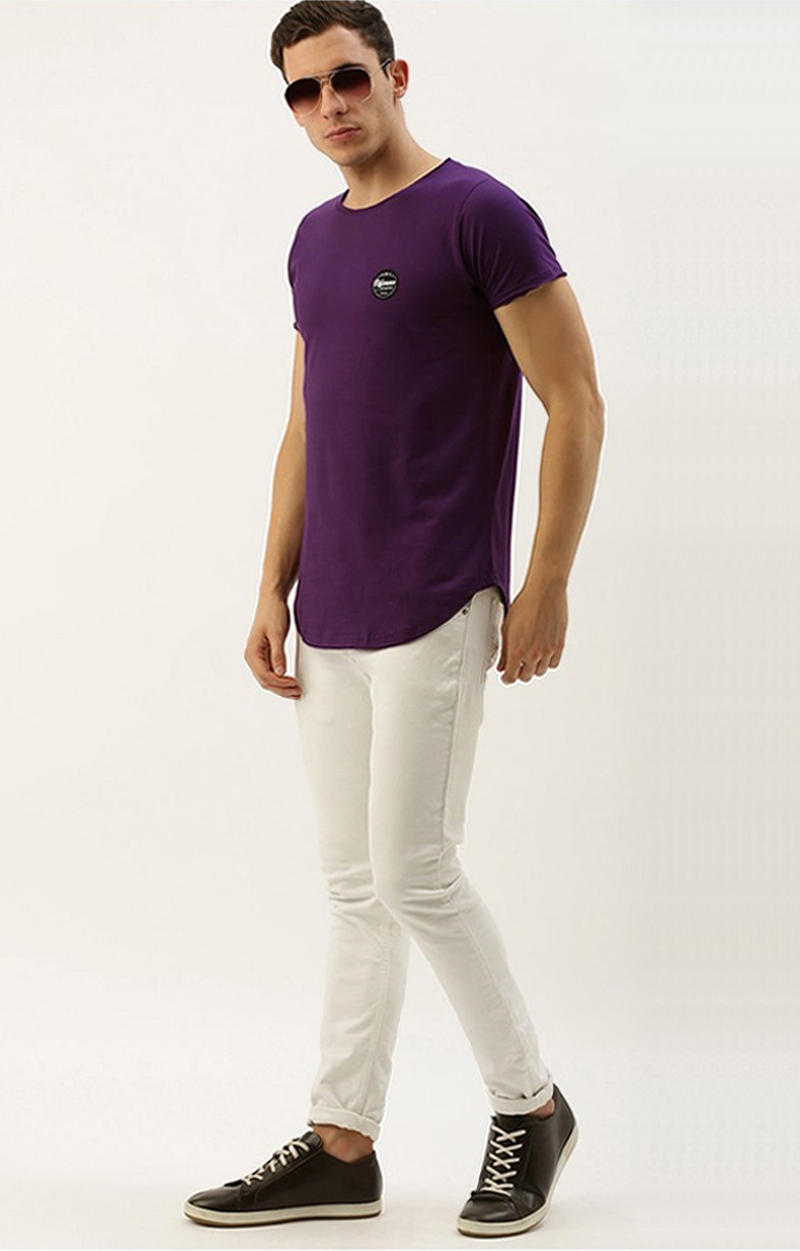 Men's Purple Cotton Solid Regular T-Shirt