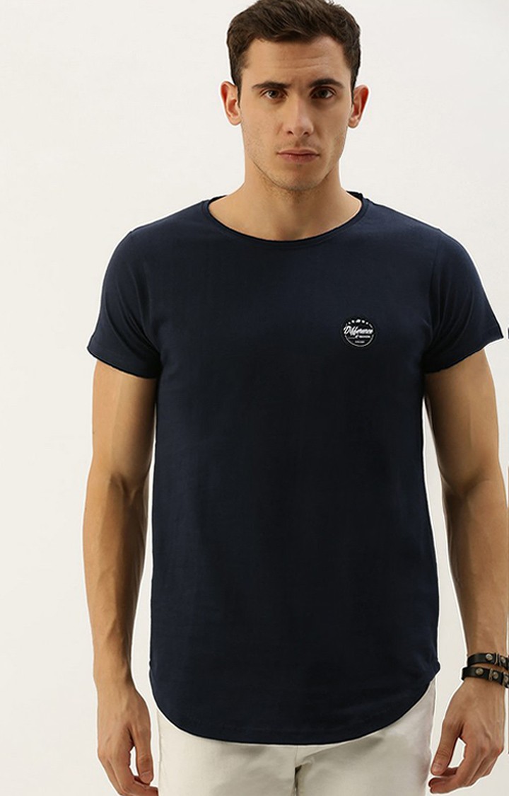 Men's Navy Cotton Solid Regular T-Shirt