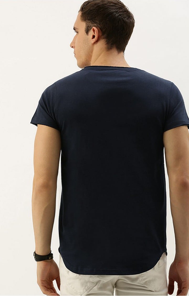 Men's Navy Cotton Solid Regular T-Shirt