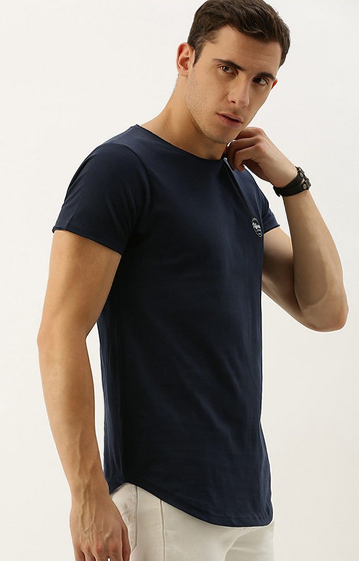 Men's Navy Cotton Solid Regular T-Shirt