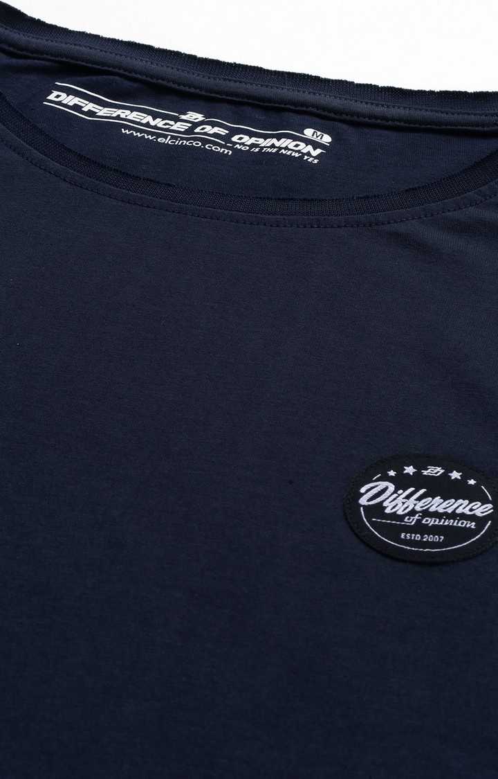 Difference of Opinion | Men's Navy Cotton Solid Regular T-Shirt 4