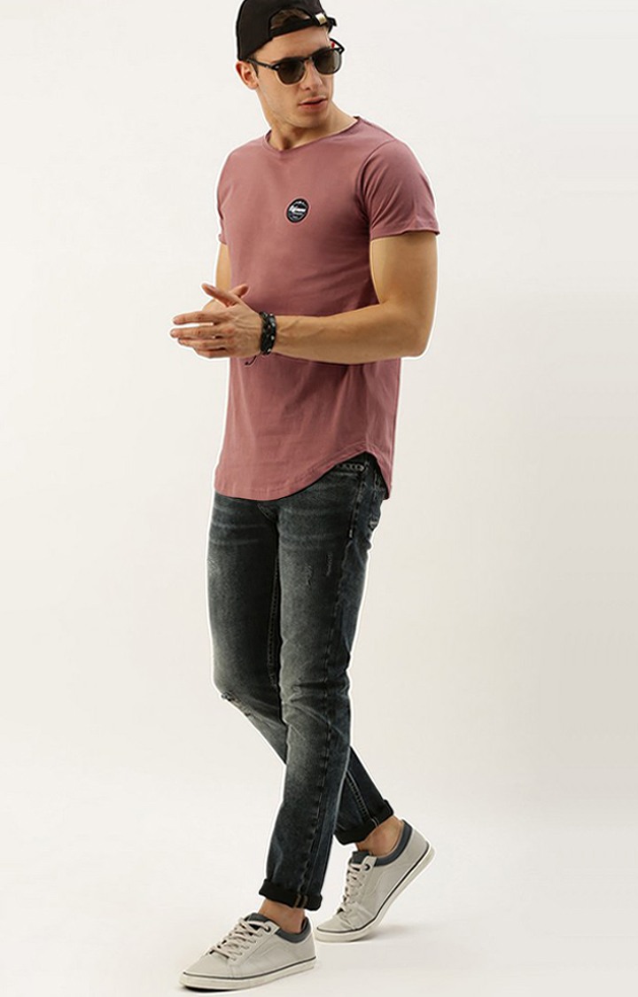 Men's Pink Cotton Solid Regular T-Shirt