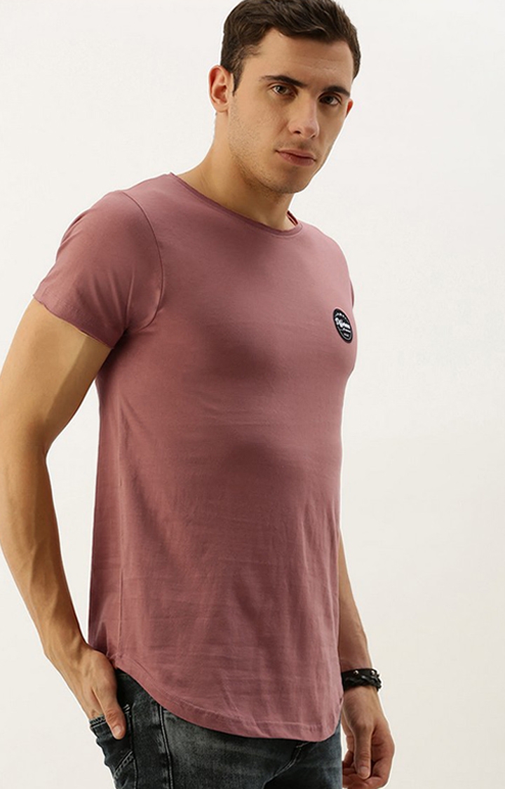 Men's Pink Cotton Solid Regular T-Shirt