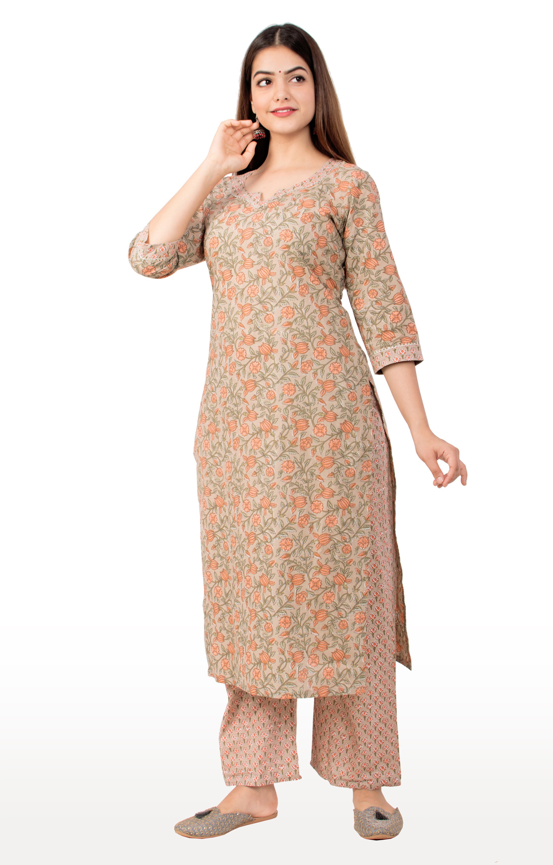 Miravan women's cotton printed straight kurta And palazzo set 
