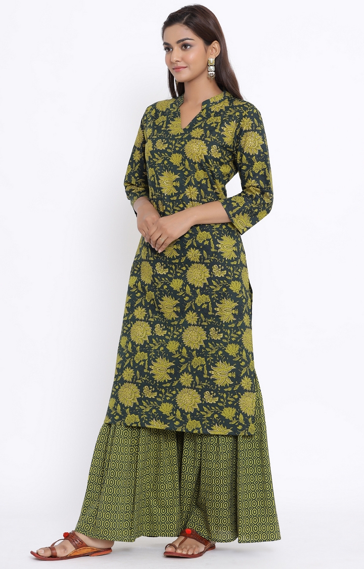 Miravan | Miravan women's cotton printed straight kurta And Sharara set  2