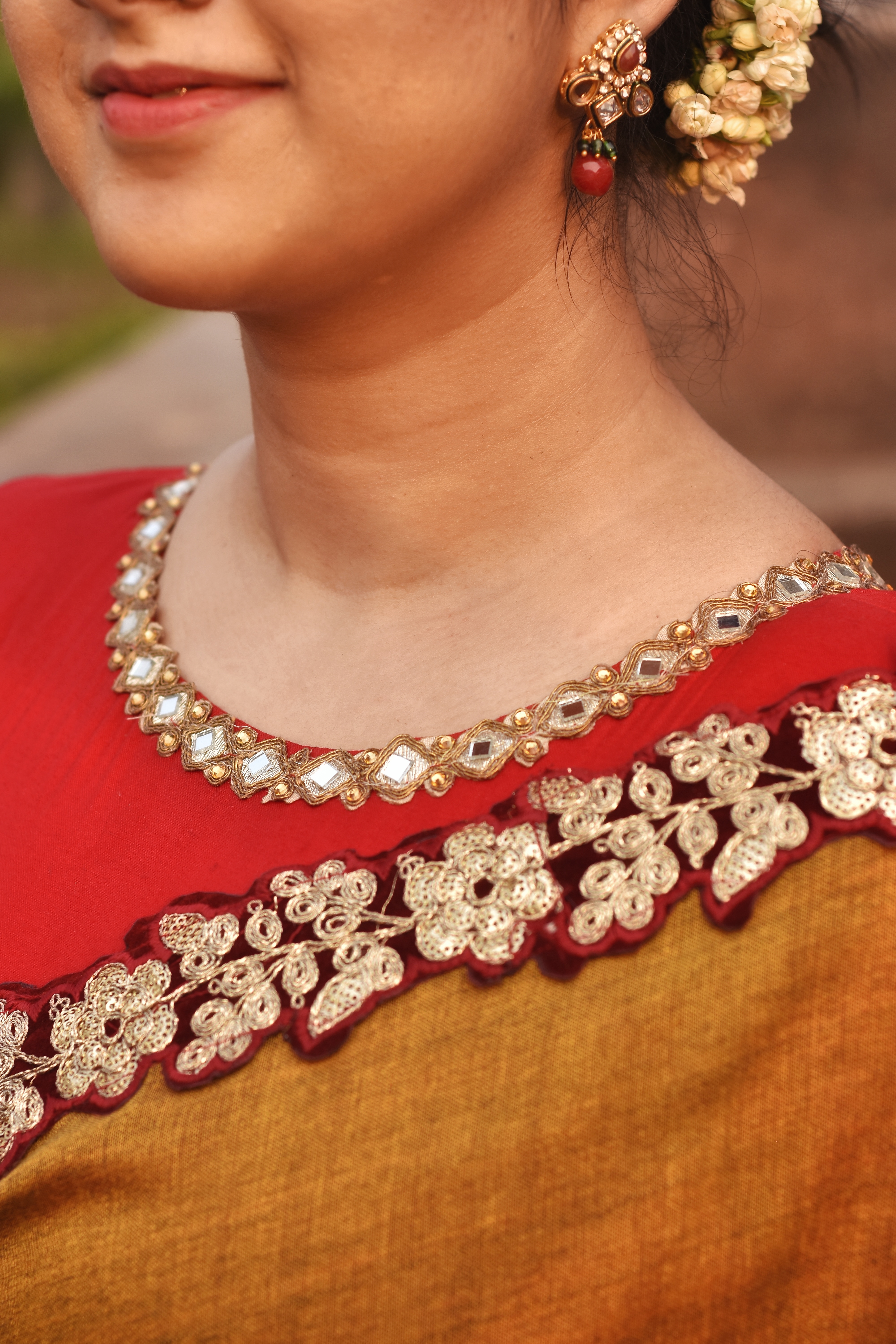Dori Calcutta | Samyukta Red Boat neck Vintage Blouse