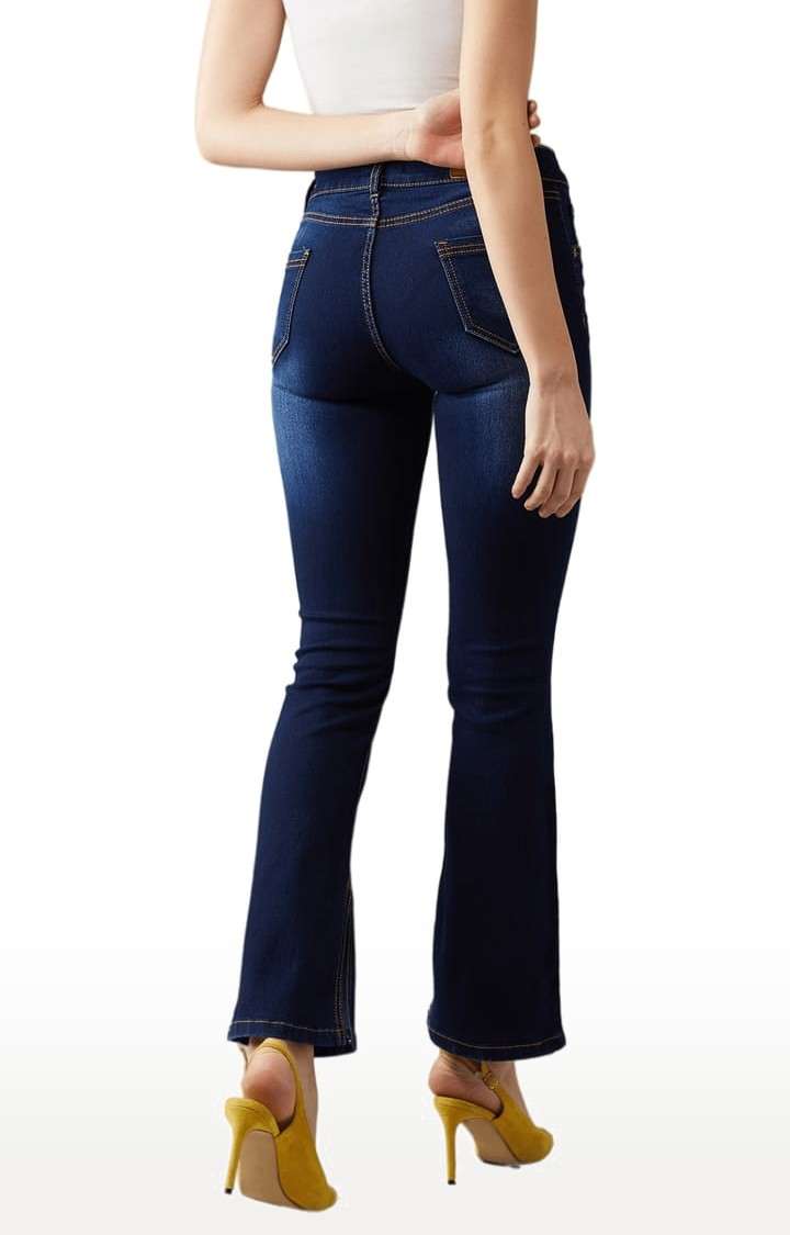 Women's Blue Cotton Solid Flared Jeans