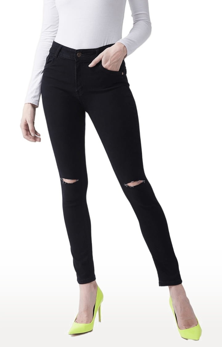 Dolce Crudo | Women's Black Cotton Ripped Ripped Jeans