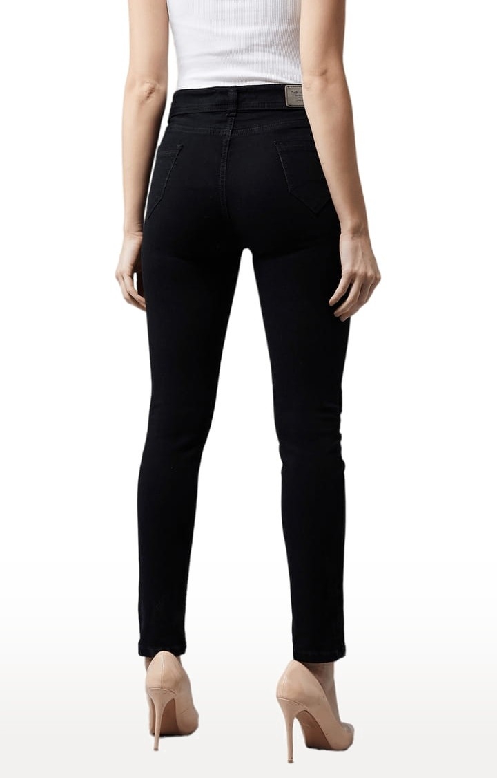 Women's Black Cotton Embroidered Skinny Jeans
