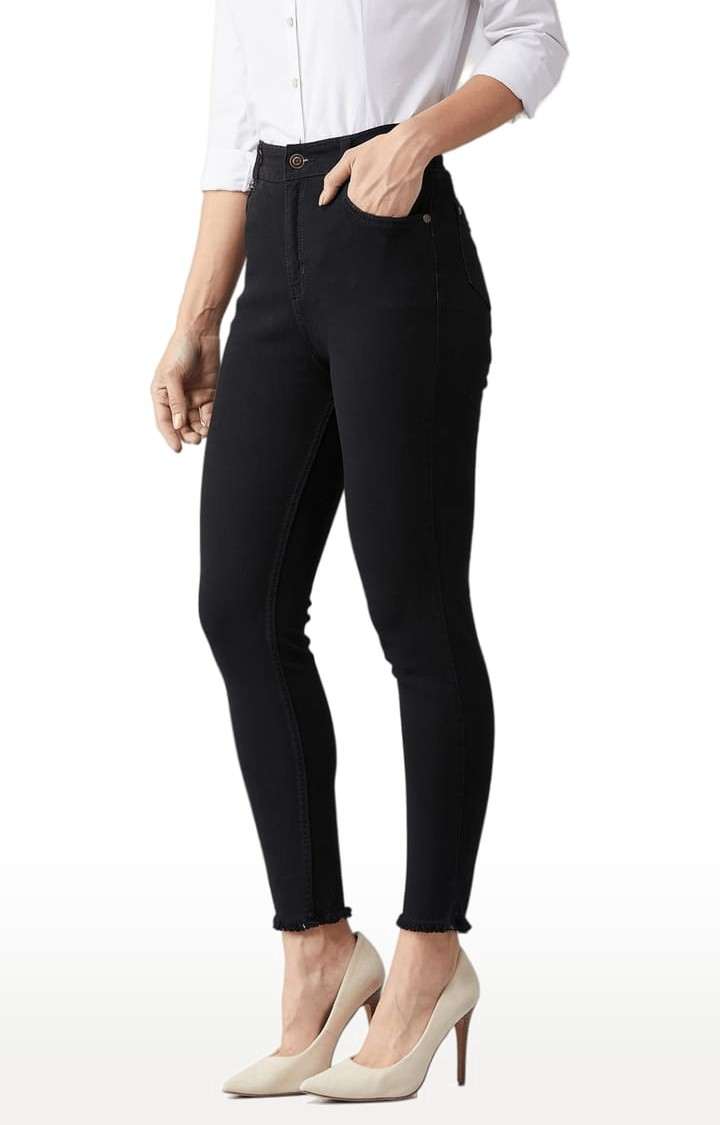 Women's Black Cotton Solid Skinny Jeans