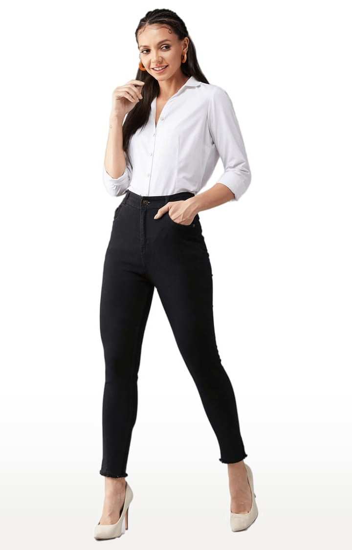 Women's Black Cotton Solid Skinny Jeans
