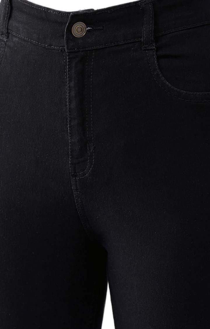Women's Black Cotton Solid Skinny Jeans
