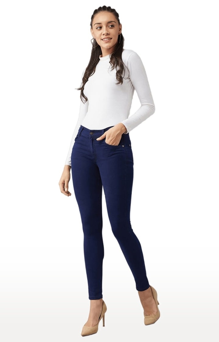Dolce Crudo | Women's Navy Blue Cotton Solid Skinny Jeans 1