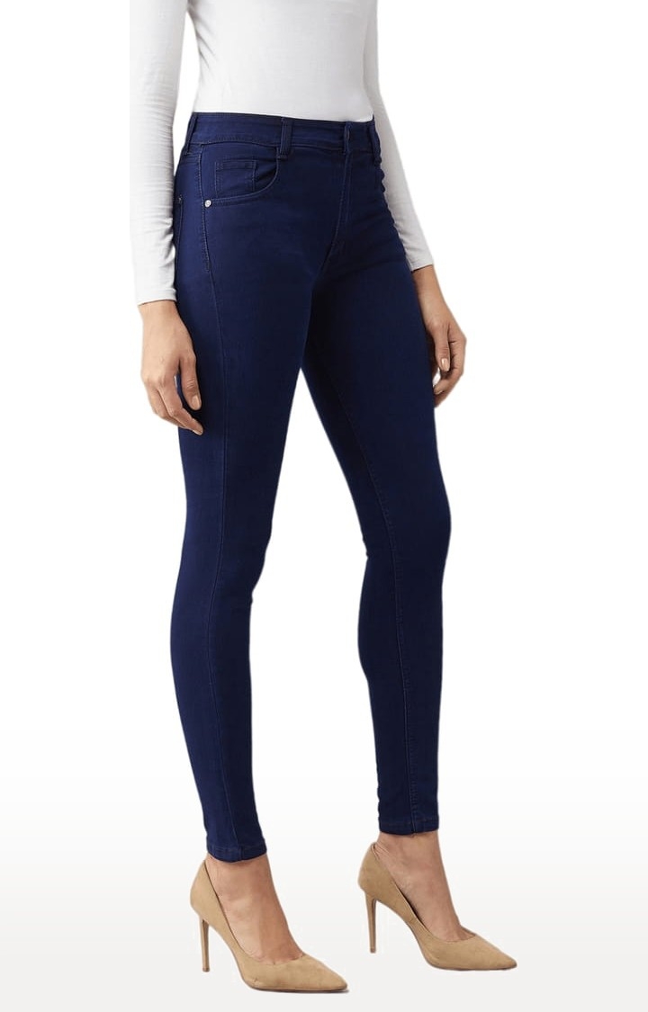 Dolce Crudo | Women's Navy Blue Cotton Solid Skinny Jeans 2