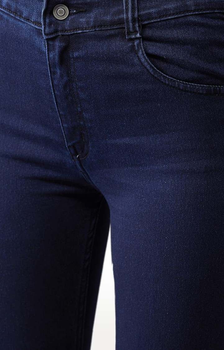 Women's Navy Blue Cotton Ripped Ripped Jeans