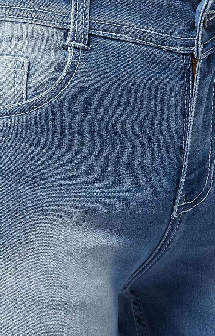 Women's Blue Cotton Solid Regular Jeans