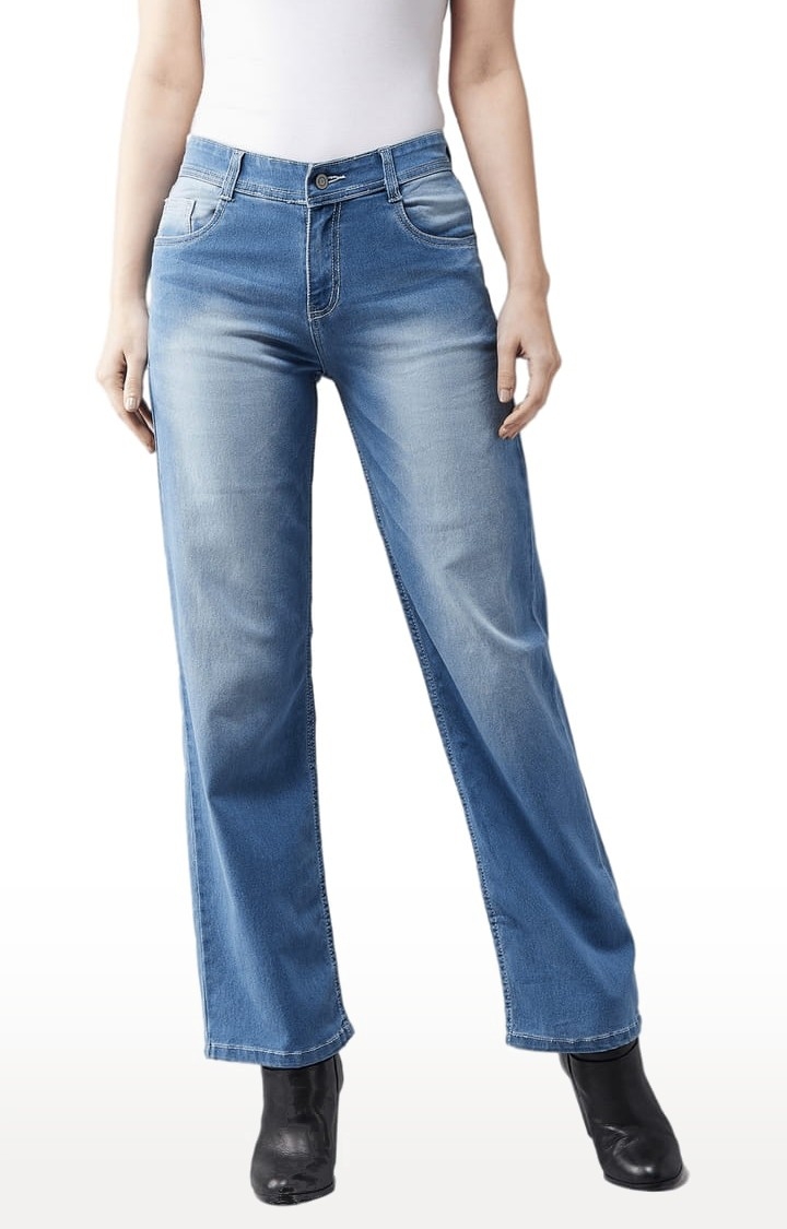 Women's Blue Cotton Solid Regular Jeans