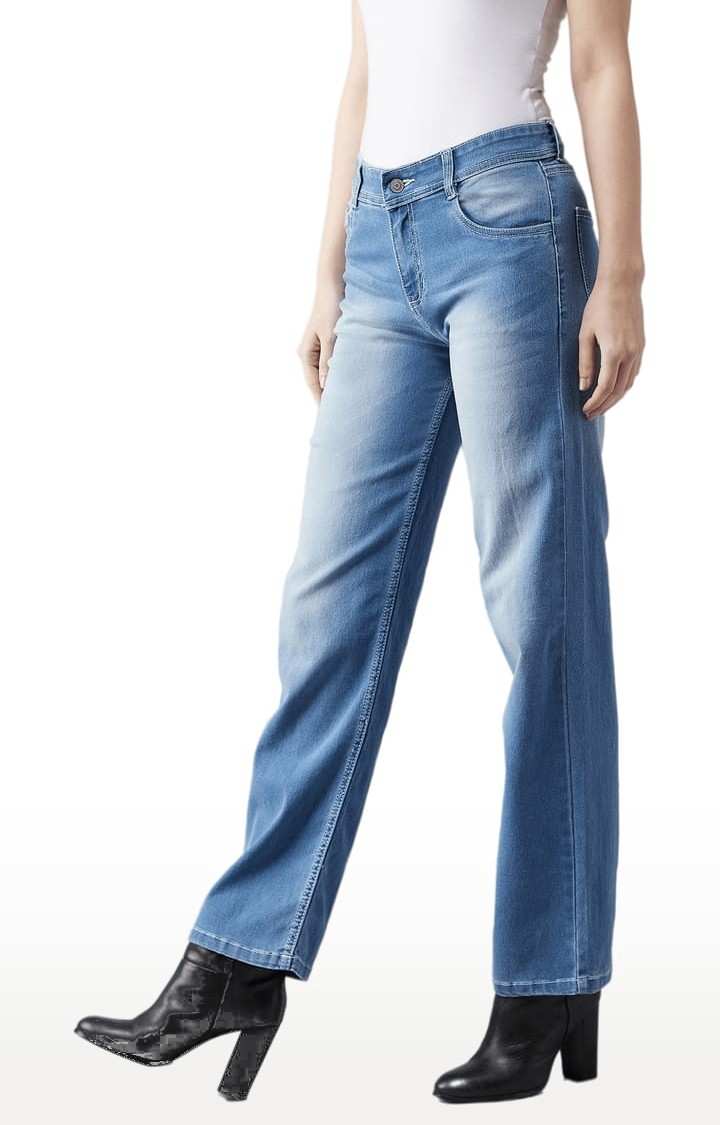 Women's Blue Cotton Solid Regular Jeans
