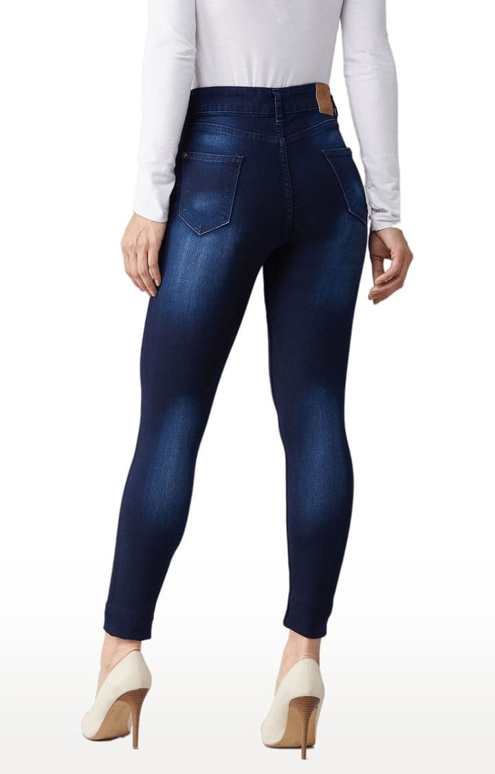 Dolce Crudo | Women's Blue Cotton Solid Skinny Jeans 3