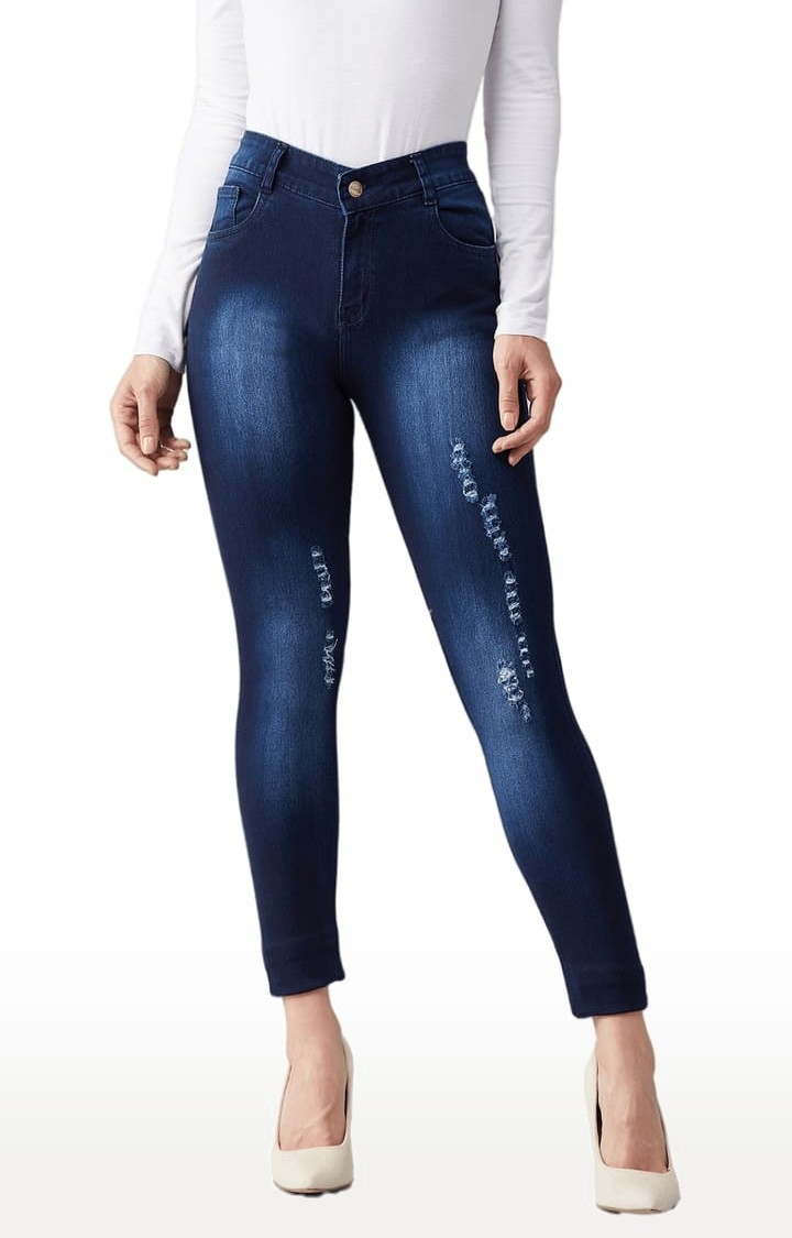 Dolce Crudo | Women's Blue Cotton Solid Skinny Jeans 0
