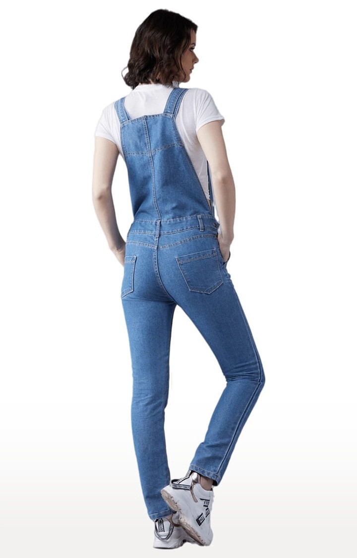 Women's Blue Cotton Solid Dungaree