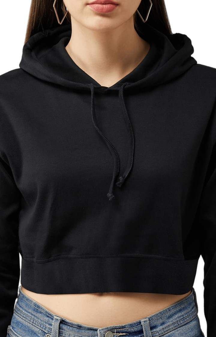 Women's Black Cotton Solid Sweatshirt