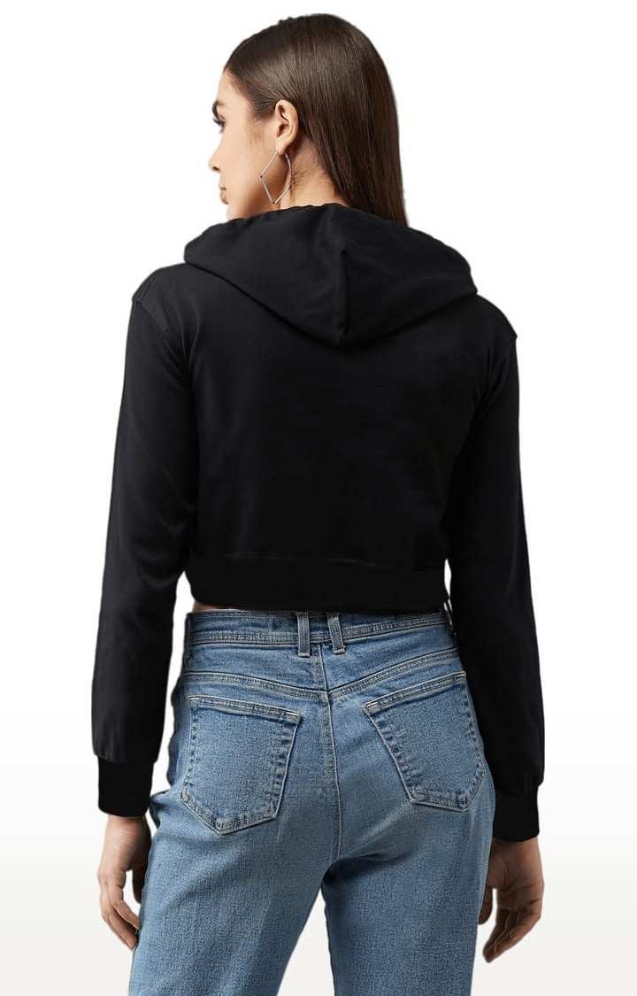 Women's Black Cotton Solid Sweatshirt