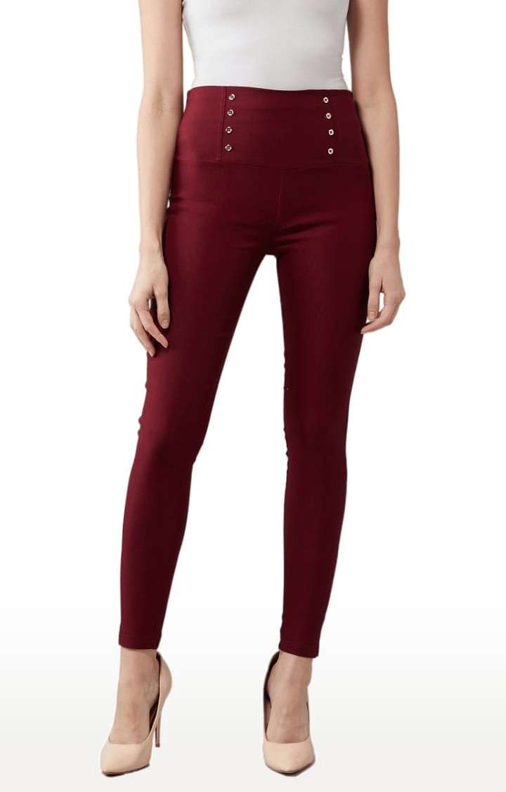 Dolce Crudo | Women's Maroon Polyester Solid Jegging