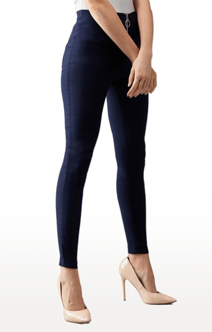 Dolce Crudo | Women's Navy Blue Polyester Solid Jegging