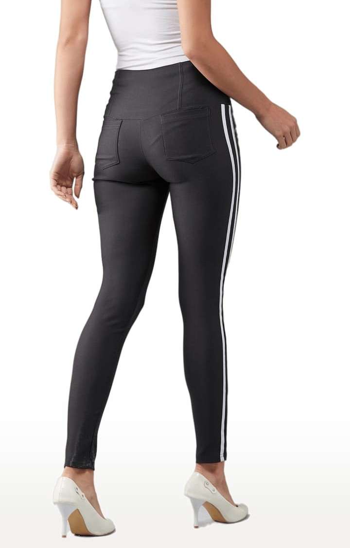 Women's Dark Grey Polyester Solid Jegging