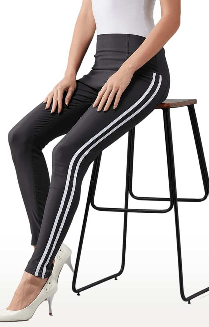 Women's Dark Grey Polyester Solid Jegging