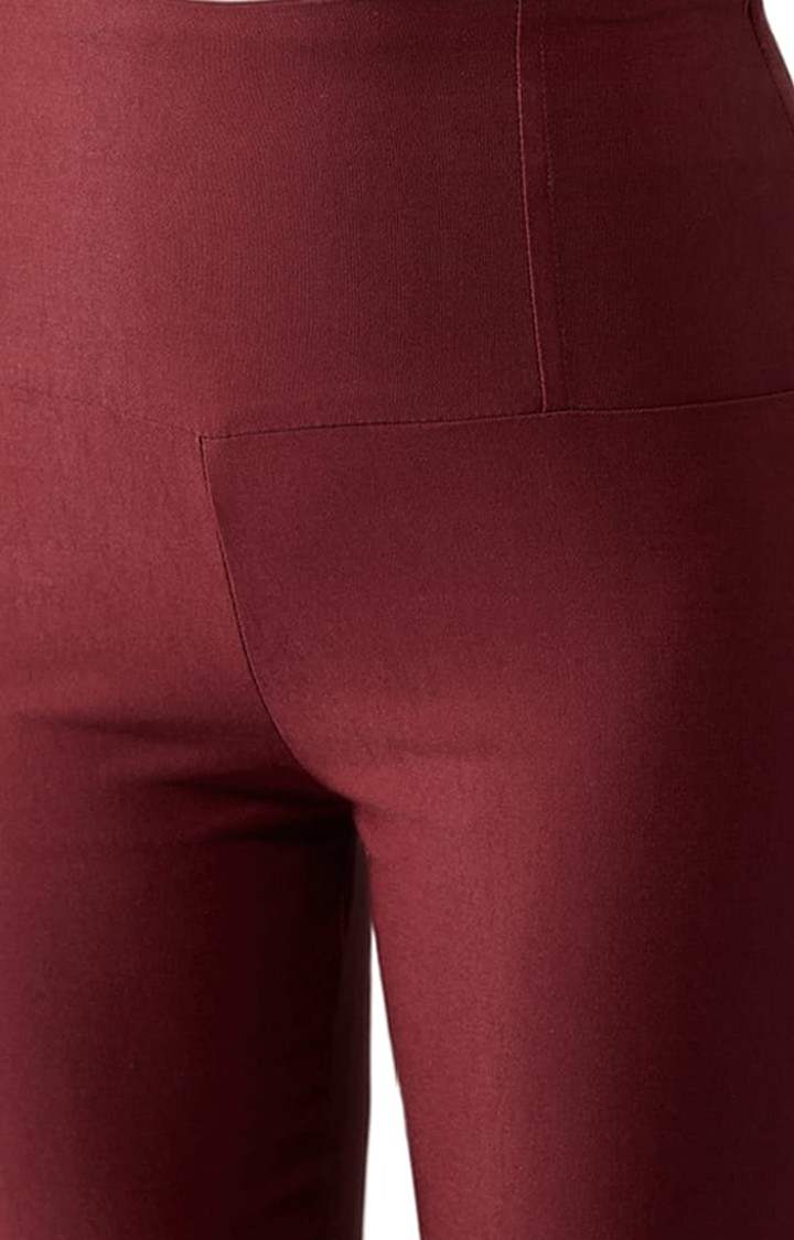 Women's Maroon Polyester Solid Jegging