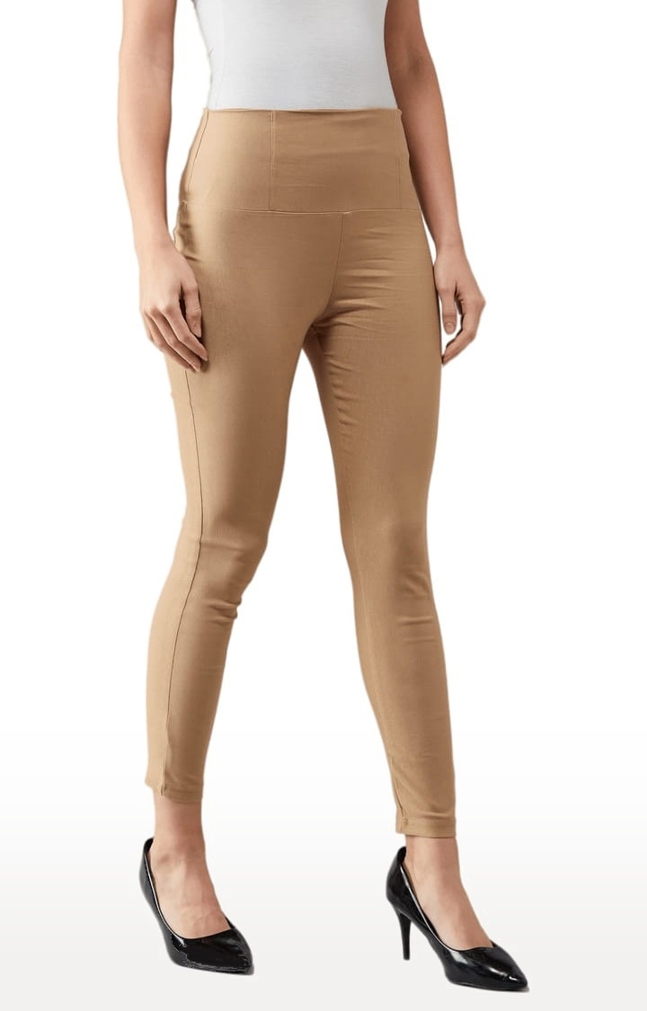 Women's Beige Polyester Solid Jegging