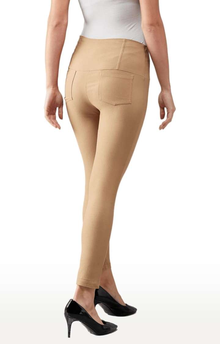 Women's Beige Polyester Solid Jegging