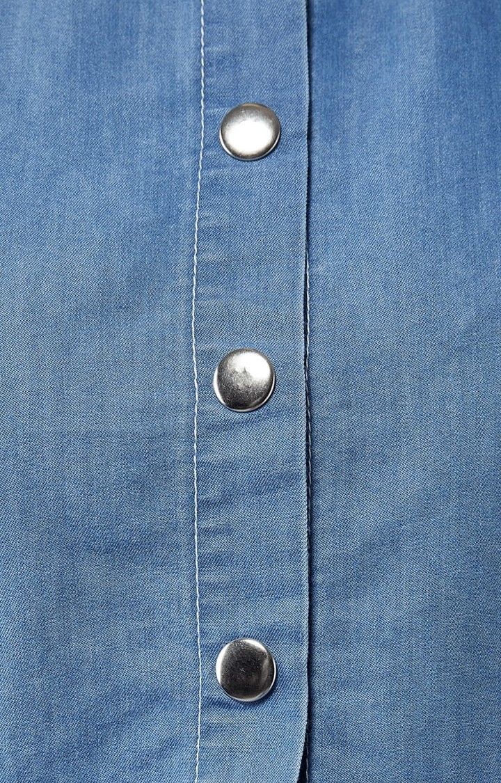 Women's Blue Cotton Solid Peplum Top