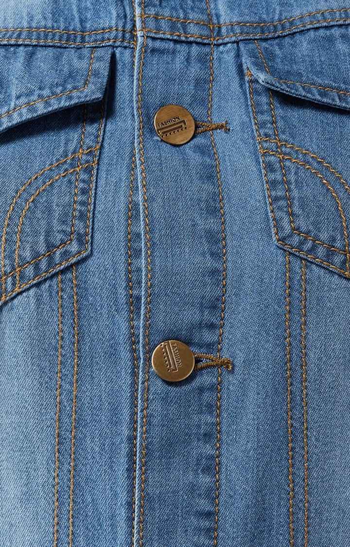 Women's Blue Cotton Solid Denim Jacket