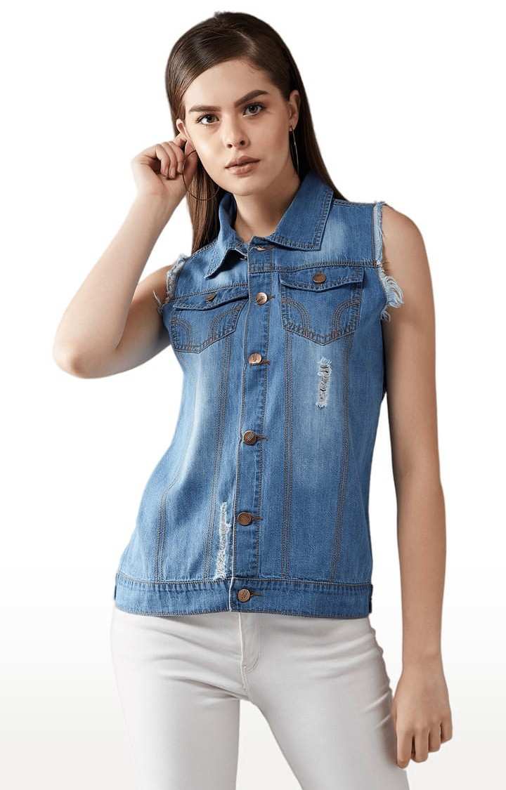 Dolce Crudo | Women's Blue Cotton Solid Denim Jacket