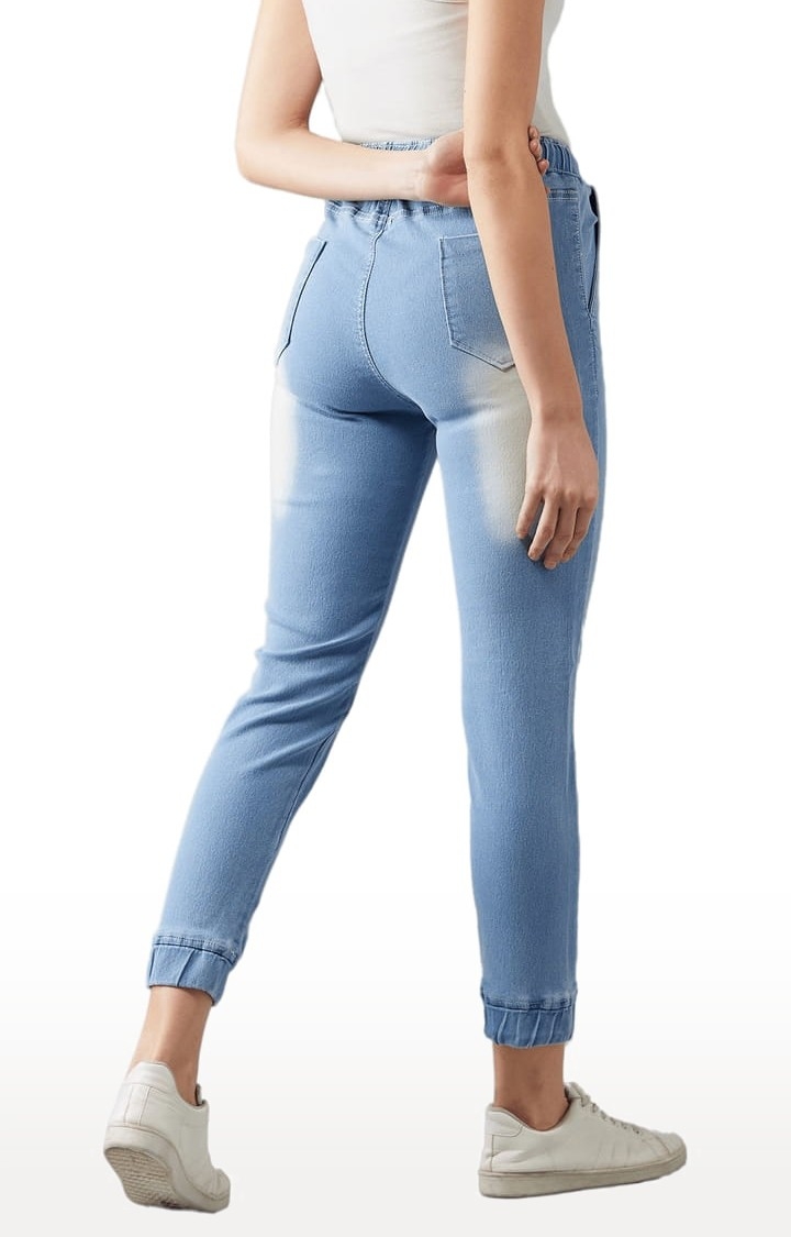 Dolce Crudo | Women's Blue Cotton Solid Joggers Jeans 3