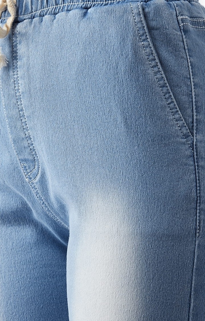 Dolce Crudo | Women's Blue Cotton Solid Joggers Jeans 4