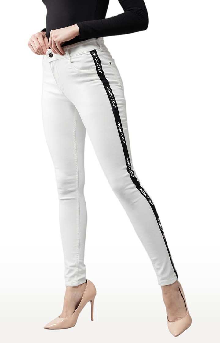 Women's White Cotton Solid Skinny Jeans