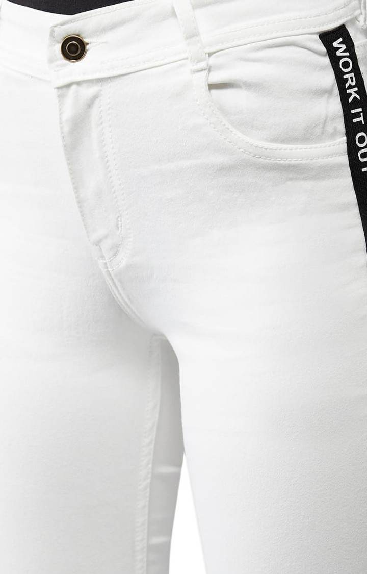 Women's White Cotton Solid Skinny Jeans