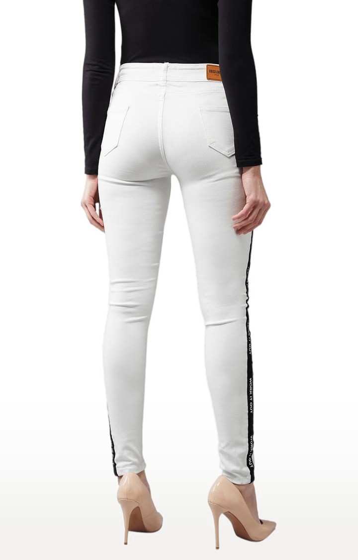 Women's White Cotton Solid Skinny Jeans