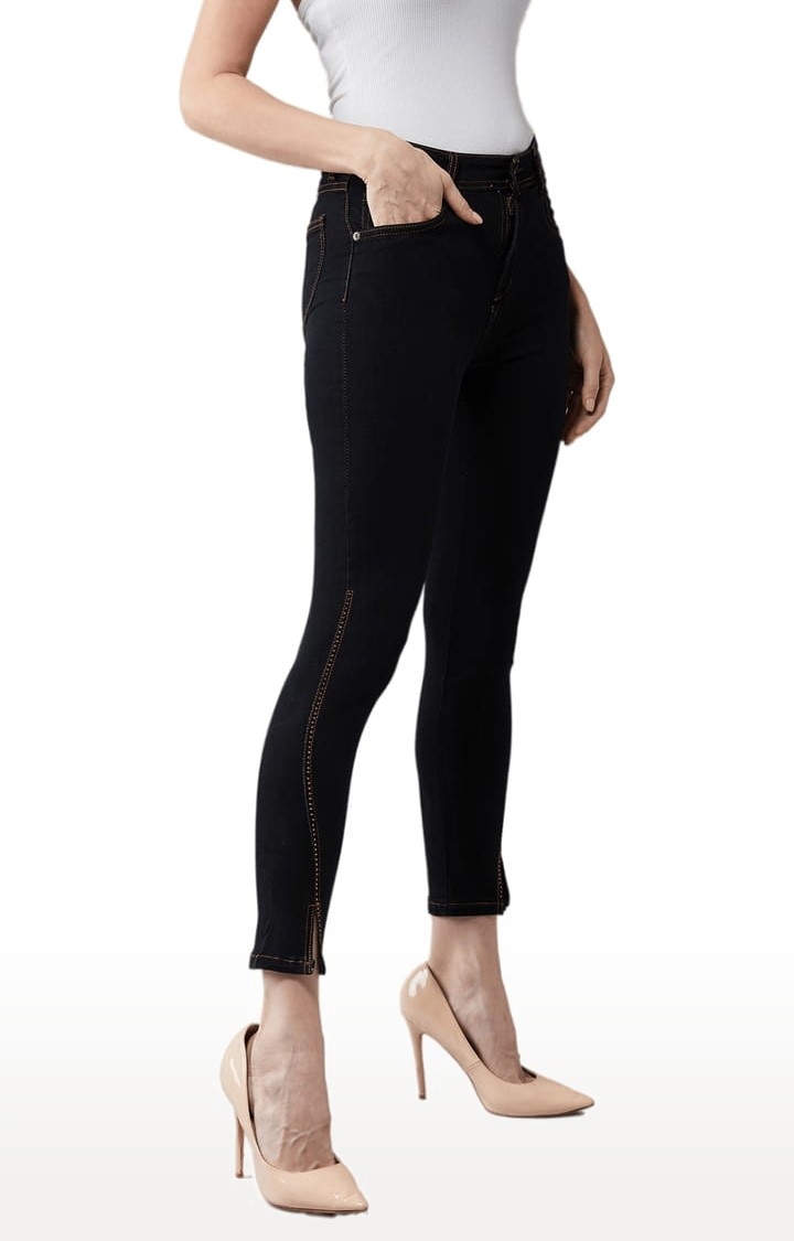 Dolce Crudo | Women's Black Cotton Solid Skinny Jeans 2