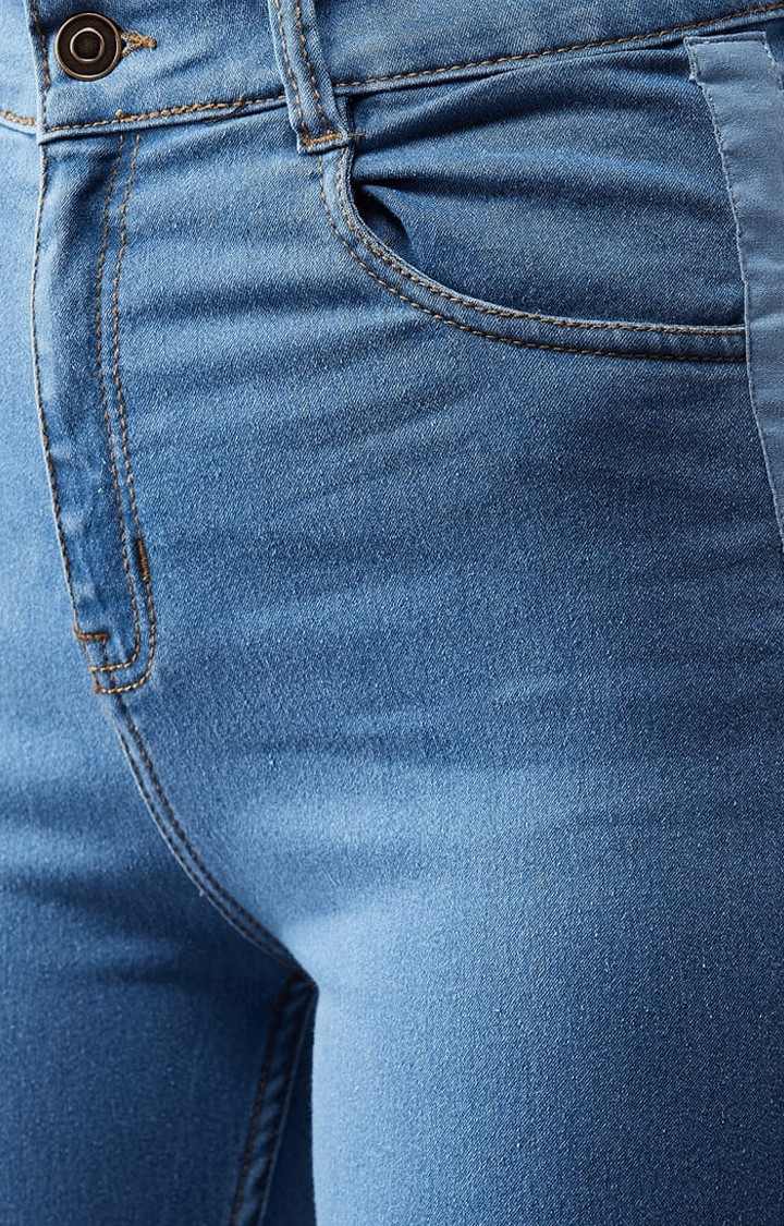 Women's Blue Cotton Solid Skinny Jeans
