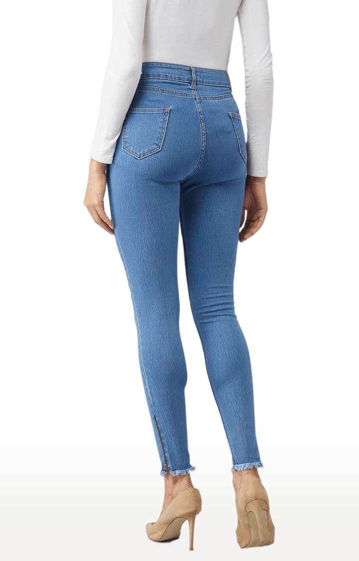 Women's Blue Cotton Solid Skinny Jeans