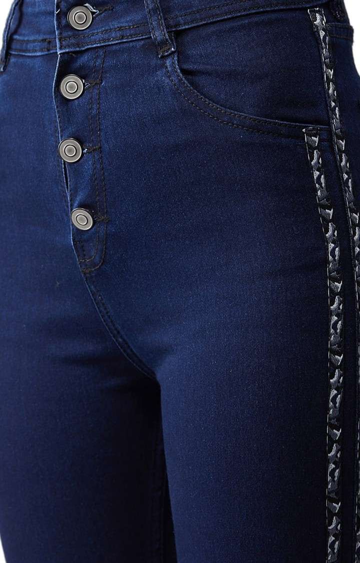 Women's Navy Blue Cotton Solid Skinny Jeans