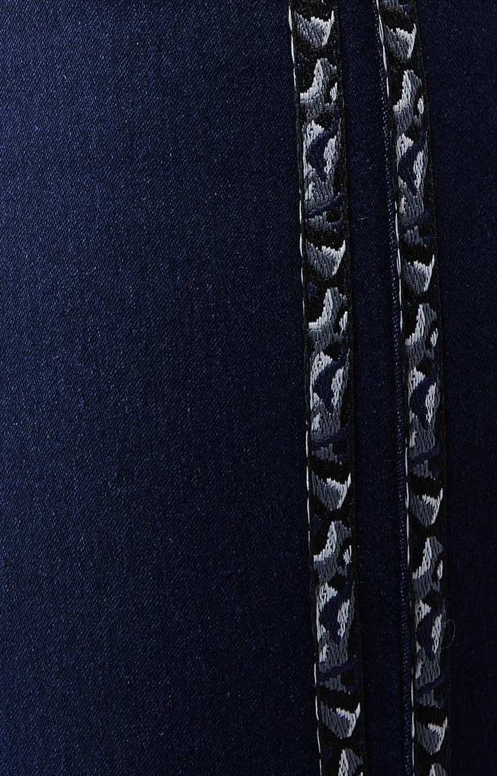 Women's Navy Blue Cotton Solid Skinny Jeans