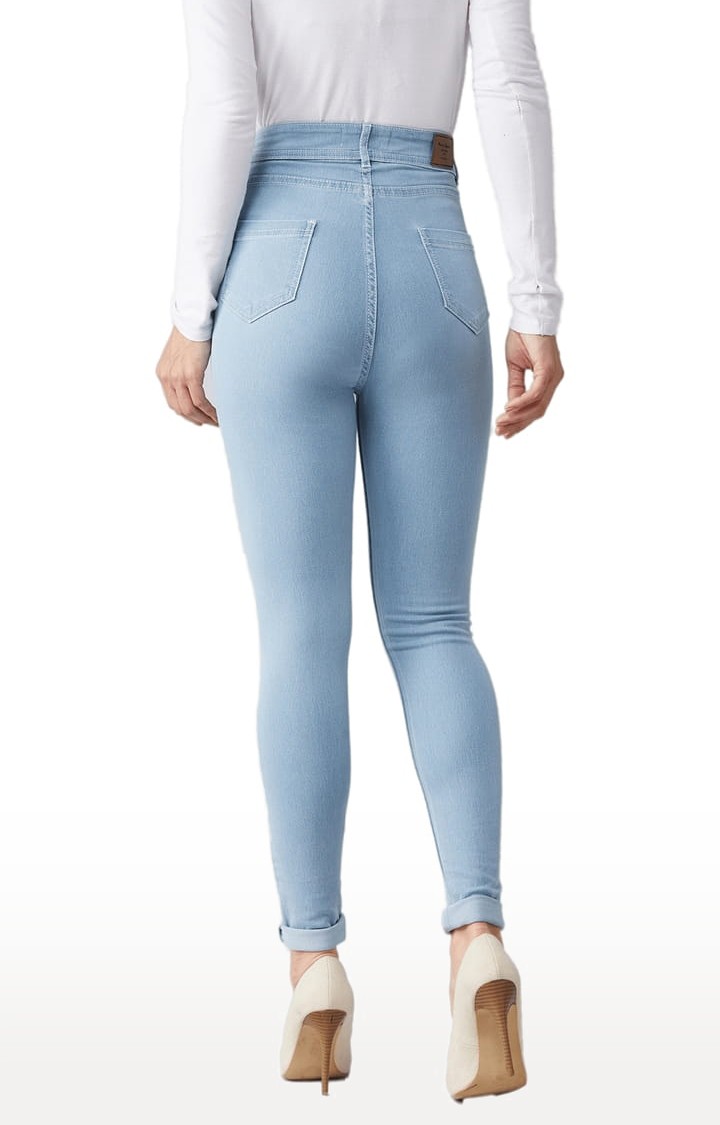 Women's Blue Cotton Solid Skinny Jeans