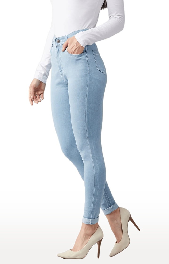 Women's Blue Cotton Solid Skinny Jeans
