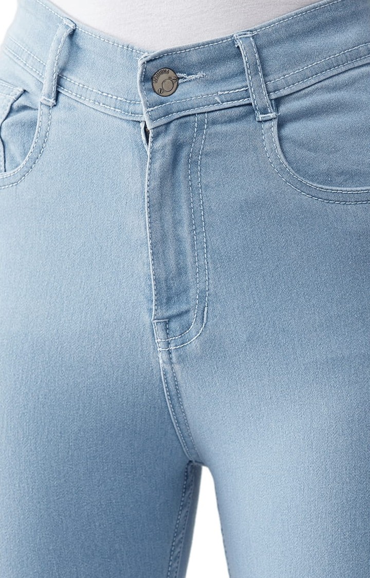 Women's Blue Cotton Solid Skinny Jeans